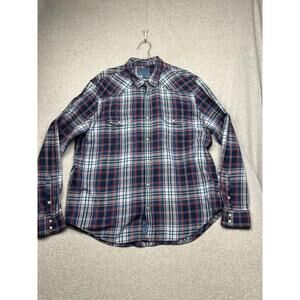 Lucky Brand Western Pearl Snap Plaid Mens Shirt Size XXL Classic Long Sleeve